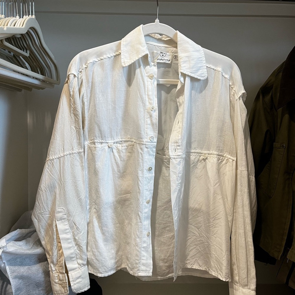 Olderbrother White Paneled Button Down Shirt